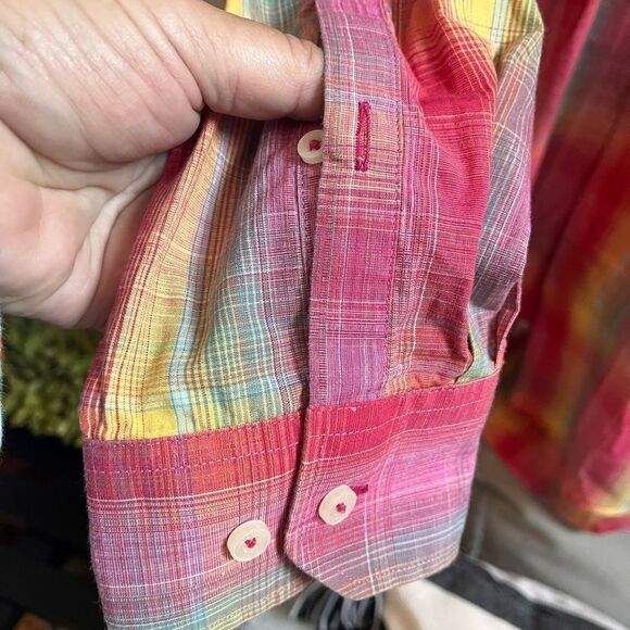 Alan Flusser Multi Rainbow Plaid Button Down Shirt sz XL EUC - Picture 5 of 6